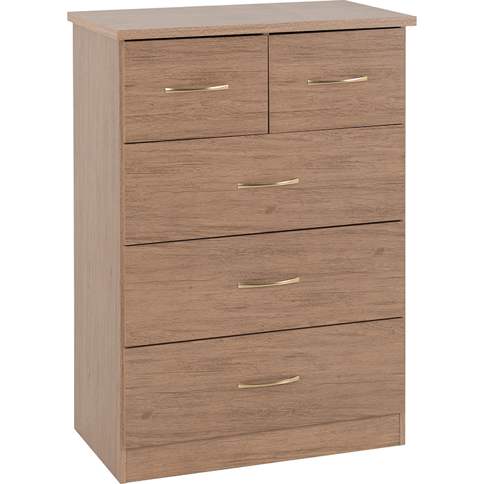 Nevada 3+2 Drawer Chest In Rustic Oak Effect - Click Image to Close